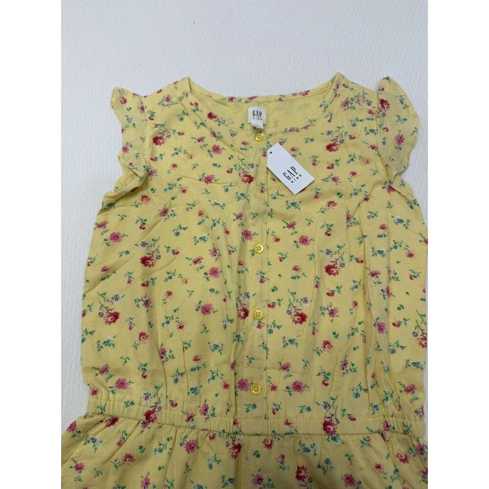GAP Kids Girls M Yellow Floral Romper Ruffle Sleeve Button Front NWT